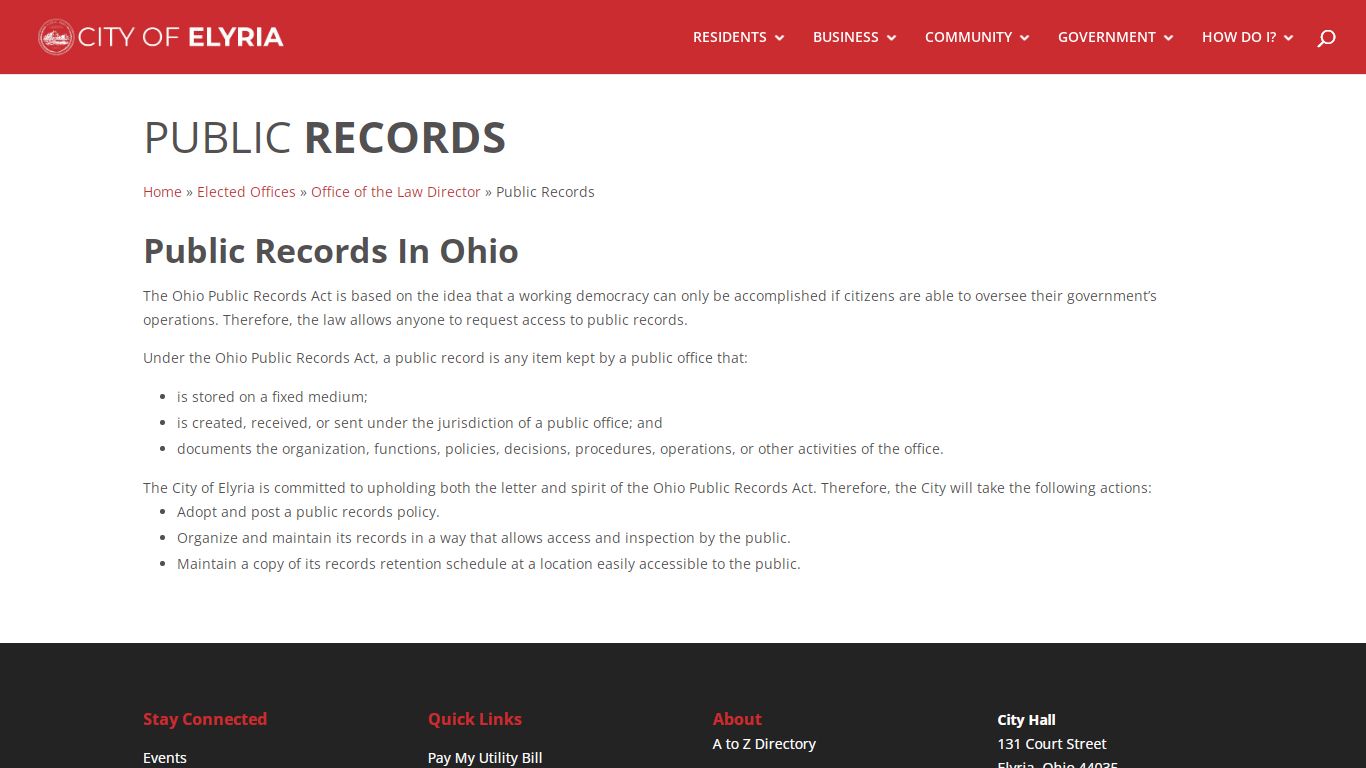 Public Records | Office of the Law Director | City of Elyria